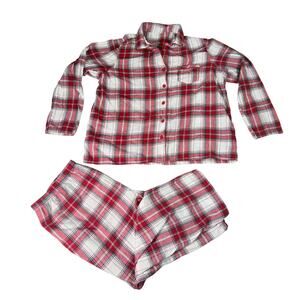 Croft & Barrow 2 pc Flannel Pajamas Woman XXL Button Top Drawstring Elas Waist